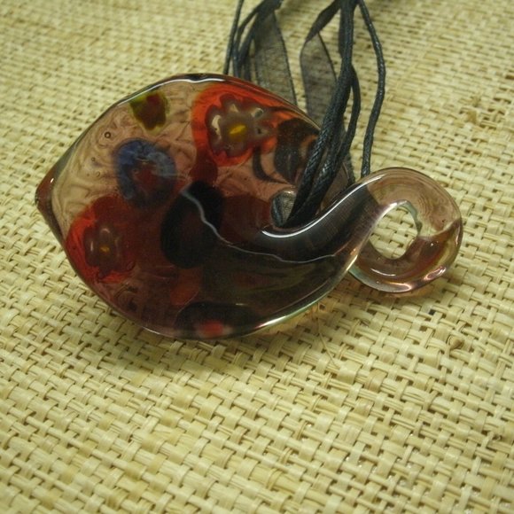 Murano Glass Turtle & Flowers Pendant Necklace - Picture 10 of 16